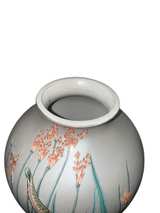 Vintage Frosted Glass Enameled Lotus Vase - Image 3