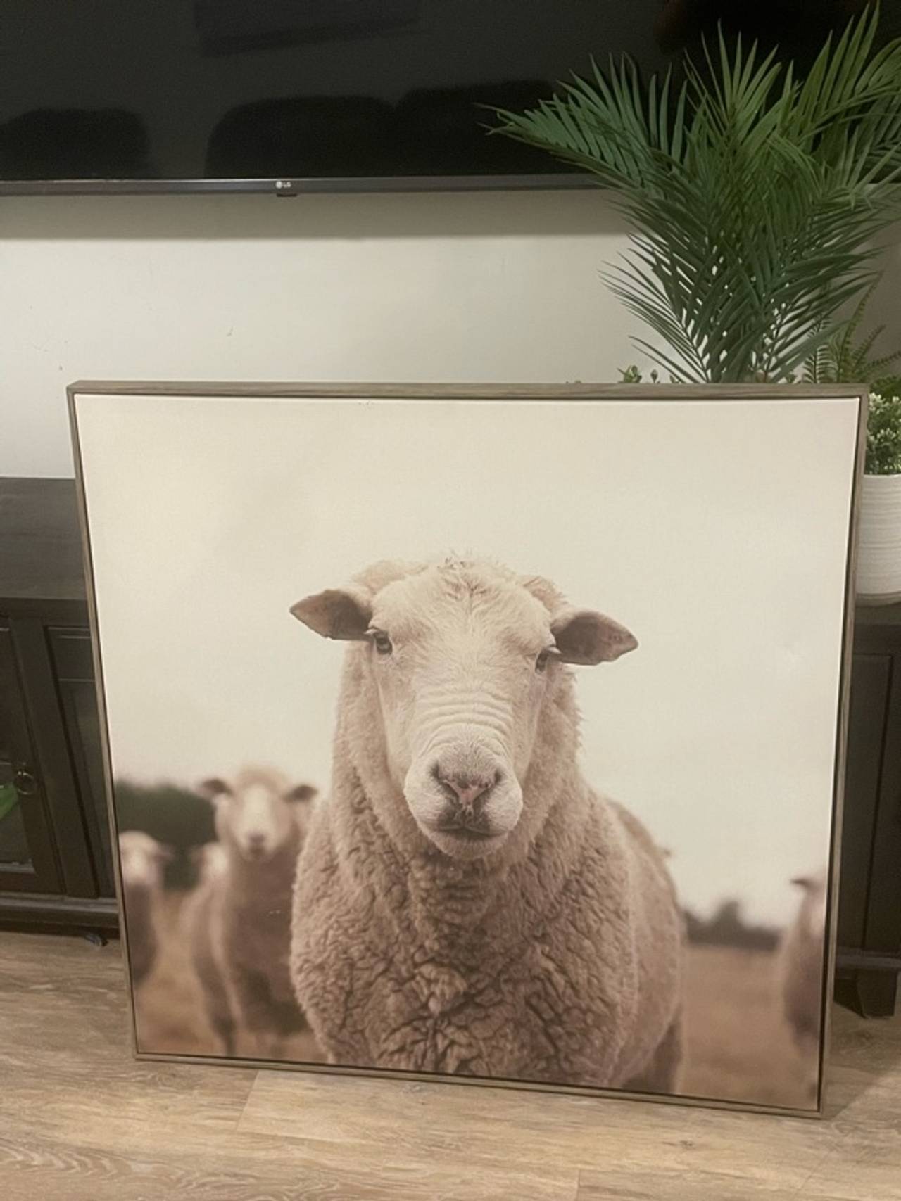 Sheep Wall Art Print – Beige Modern Canvas