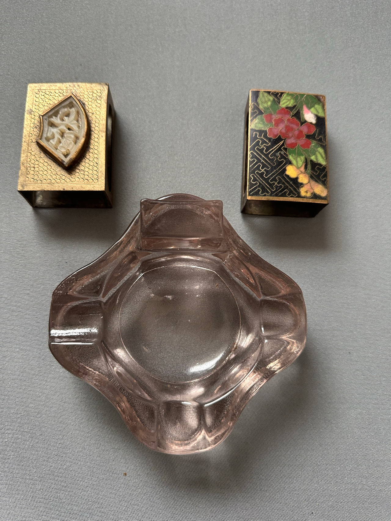 Vintage Glass Ashtray and Decorative Matchbox Holders