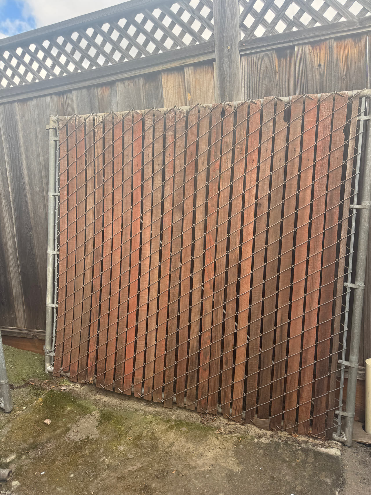 Chain Link Fence Gate with Redwood Slats