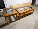 Vintage Oak and Glass Coffee Table Set - Image 3