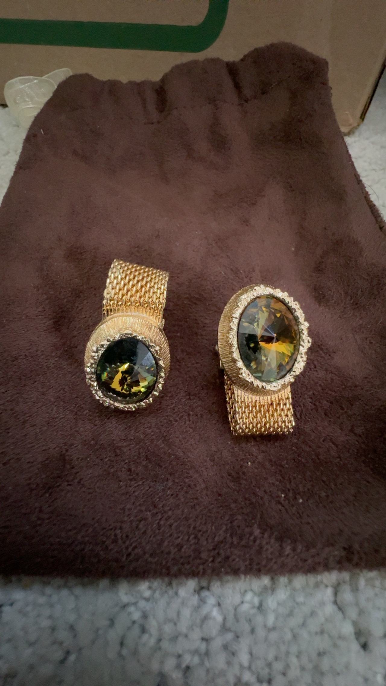Swank Watermelon Rivoli Glass Cufflinks Gold Tone