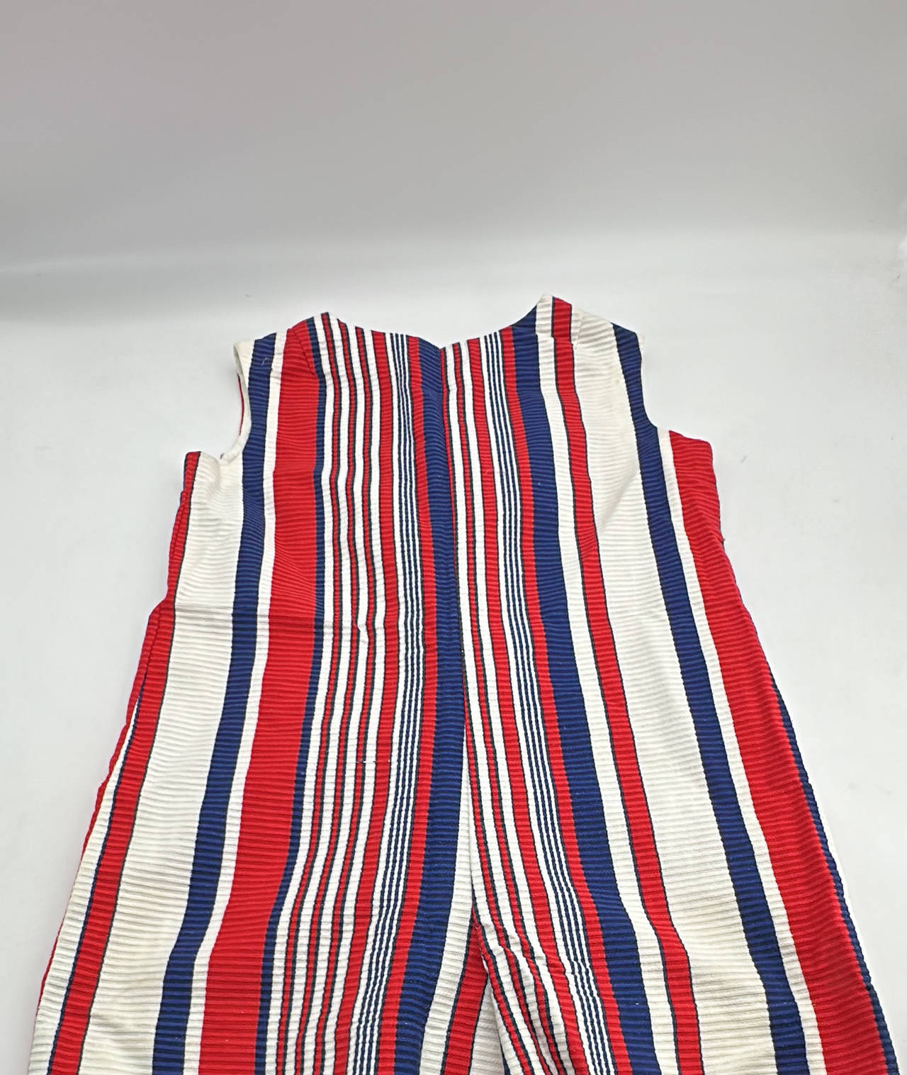 Vintage Kids Red White and Blue Striped Seersucker Jumpsuit