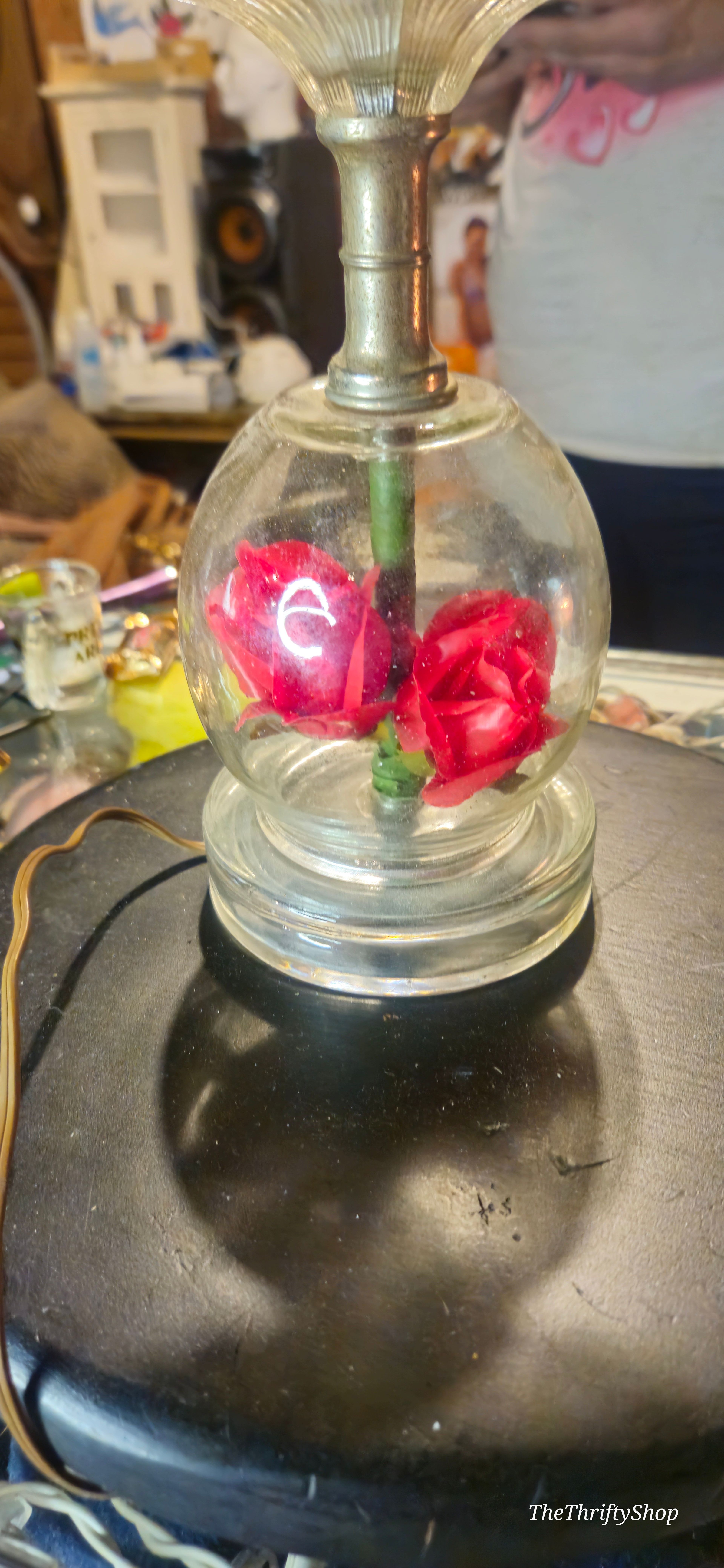 Vintage Glass Rose Table Lamp
