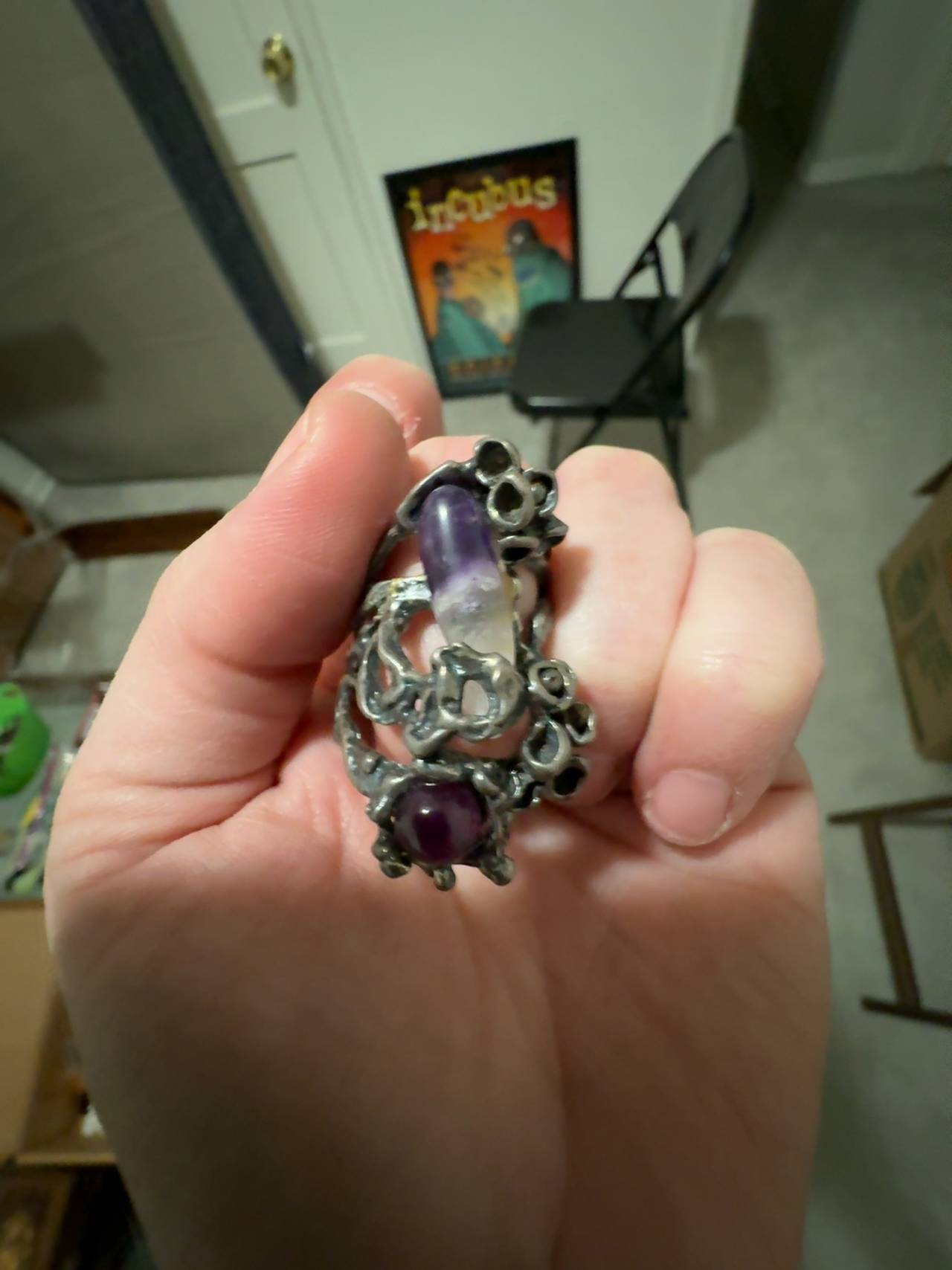 Sterling Silver Brutalist Purple Amethyst Ring