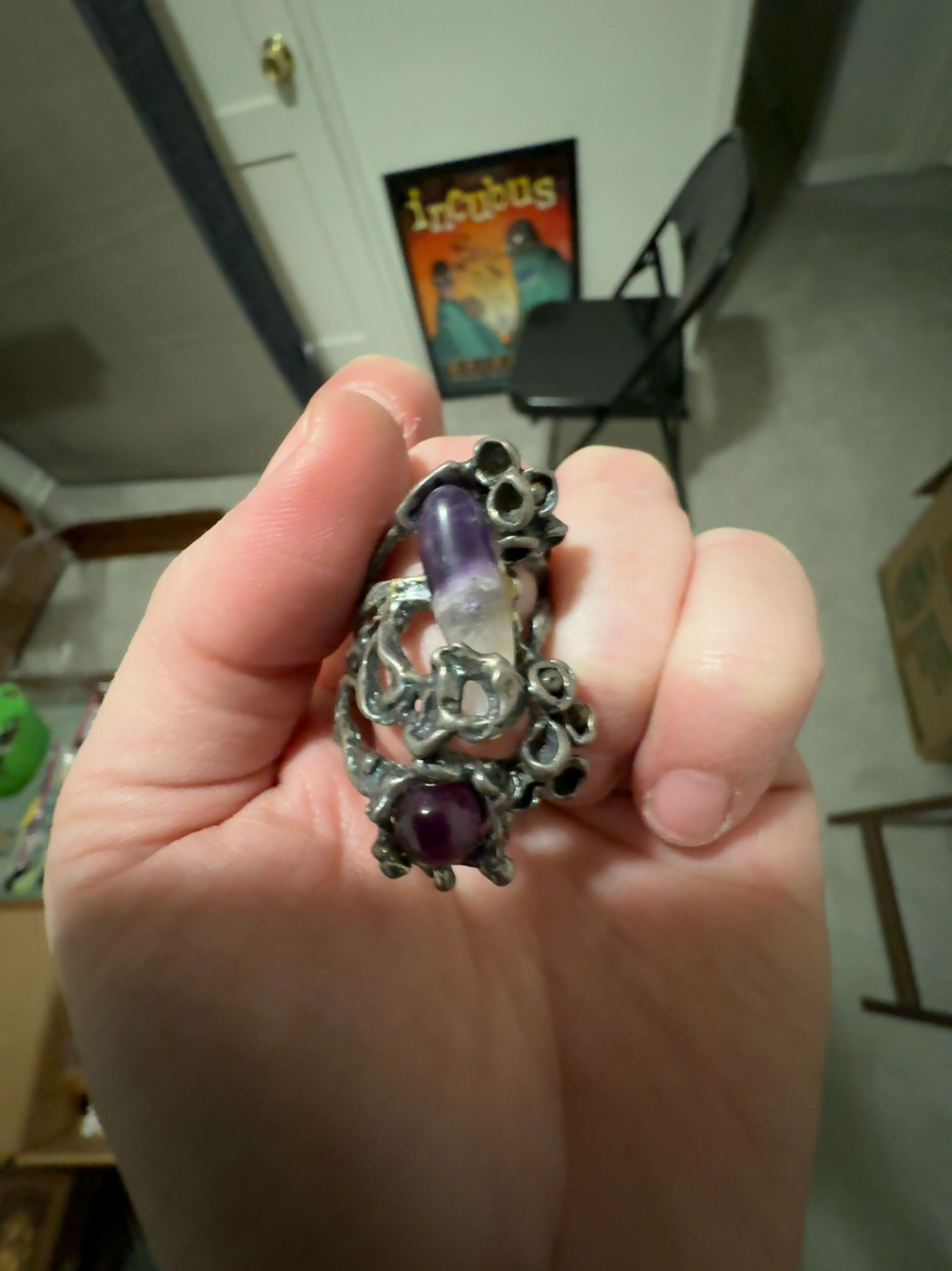 Sterling Silver Brutalist Purple Amethyst Ring