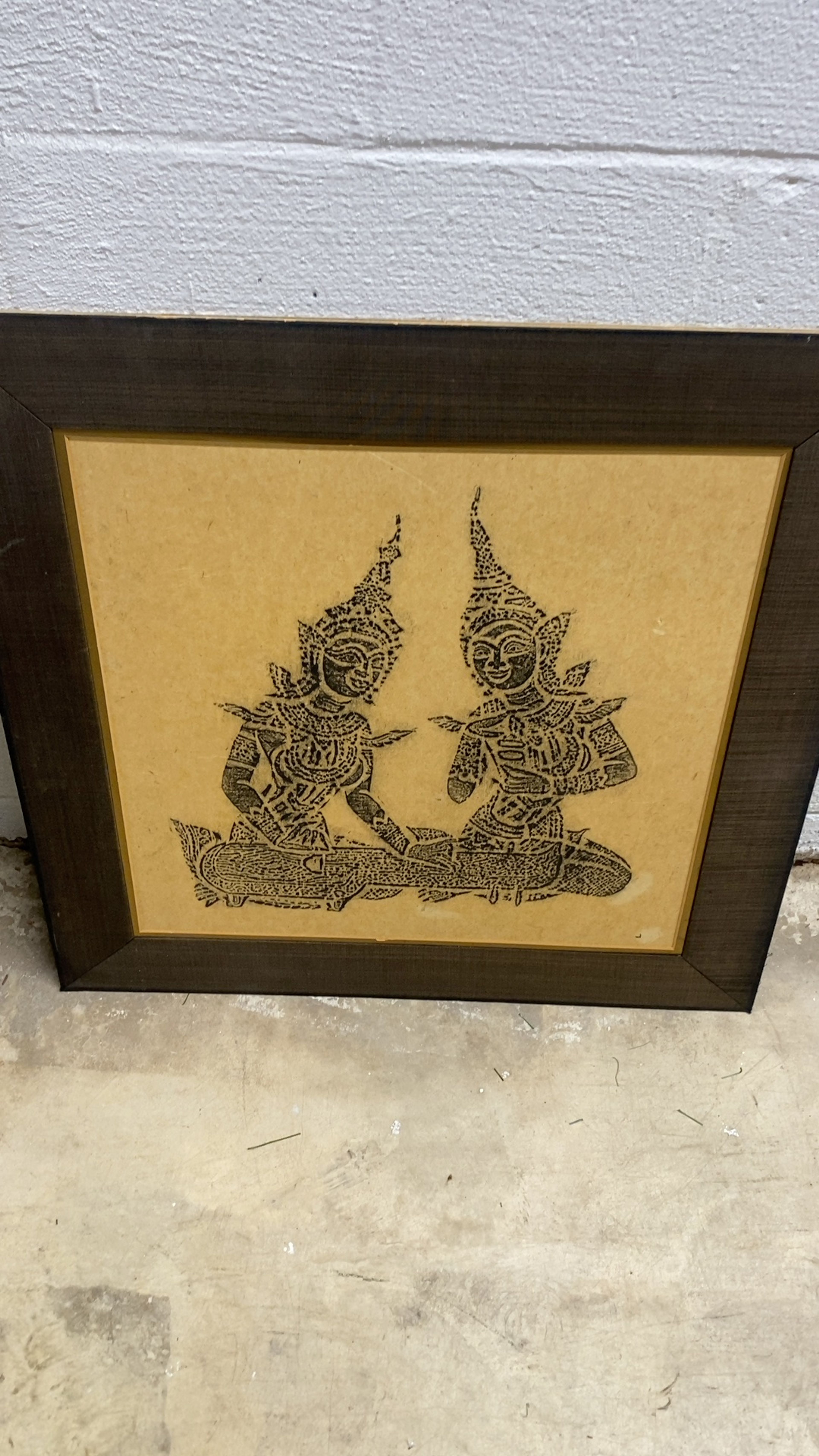 Thai Vintage Temple Rubbing Framed on Rice Paper