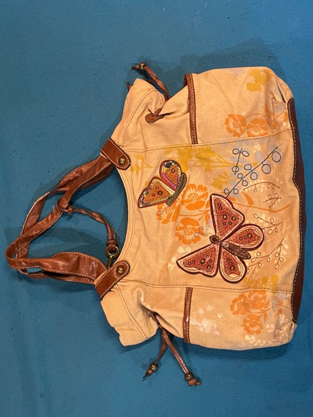 Anuschka Hand-Painted Butterfly Leather Tote Multi-Color