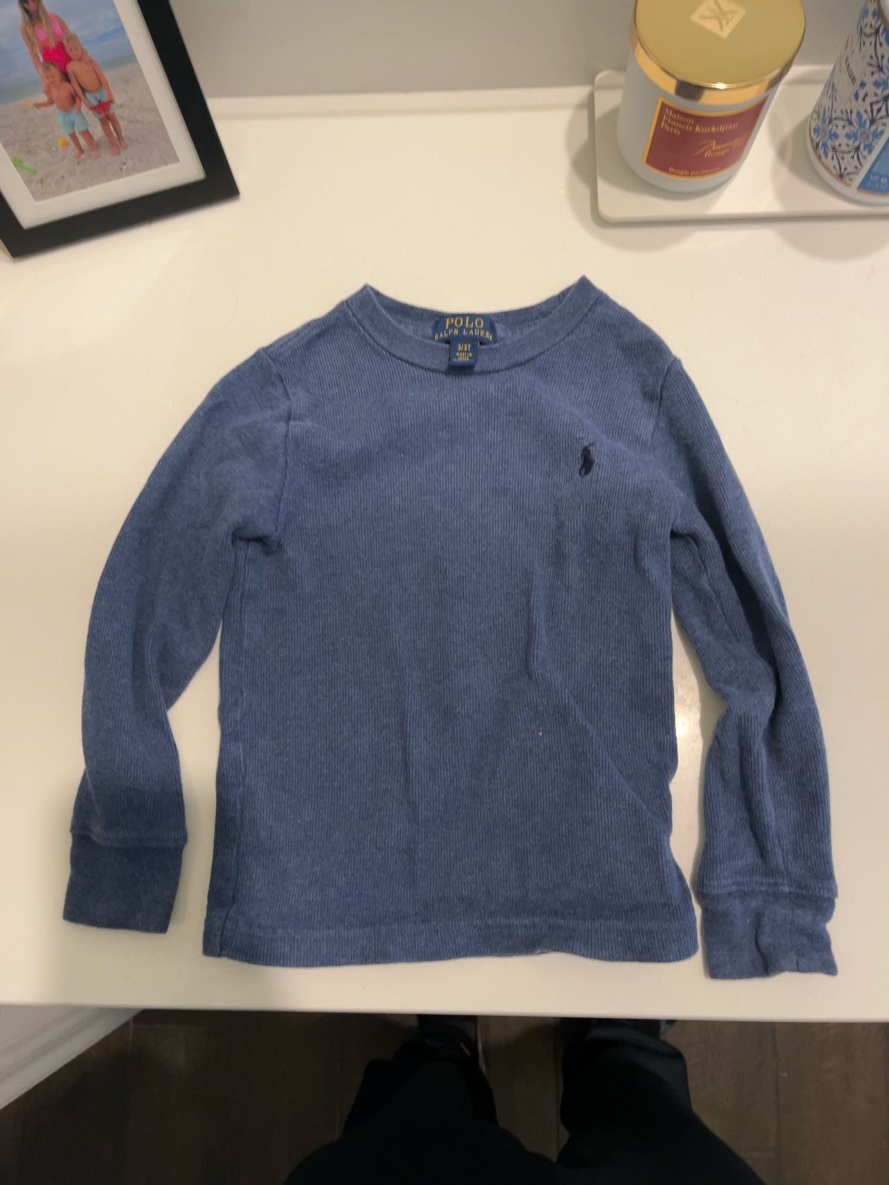 Ralph Lauren Baby Boys Blue Waffle Knit Long Sleeve T-Shirt