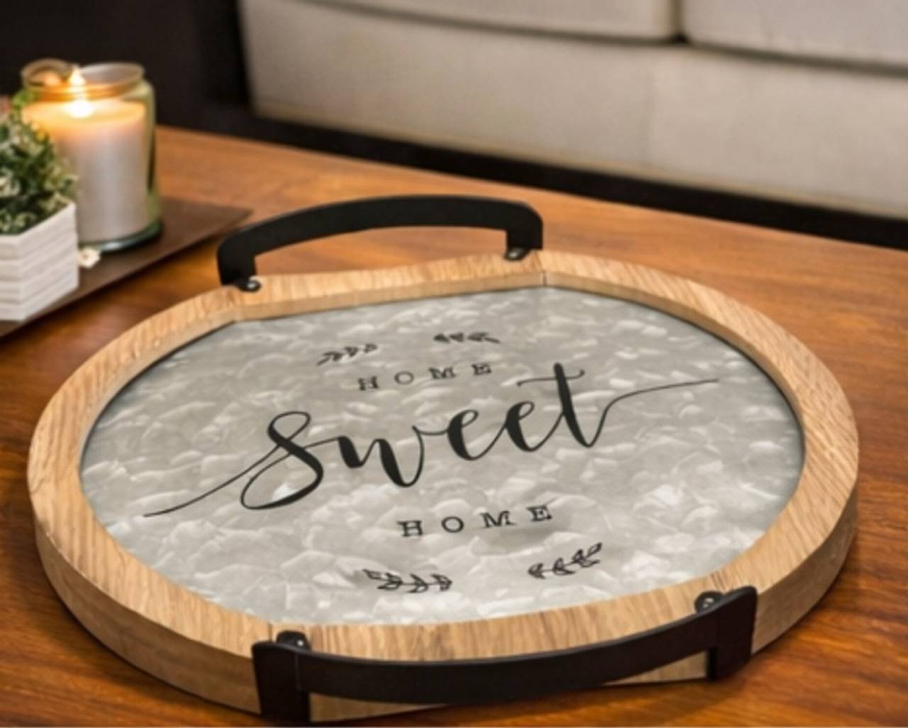 Collective Home Oval Wooden Serving Tray with Handles