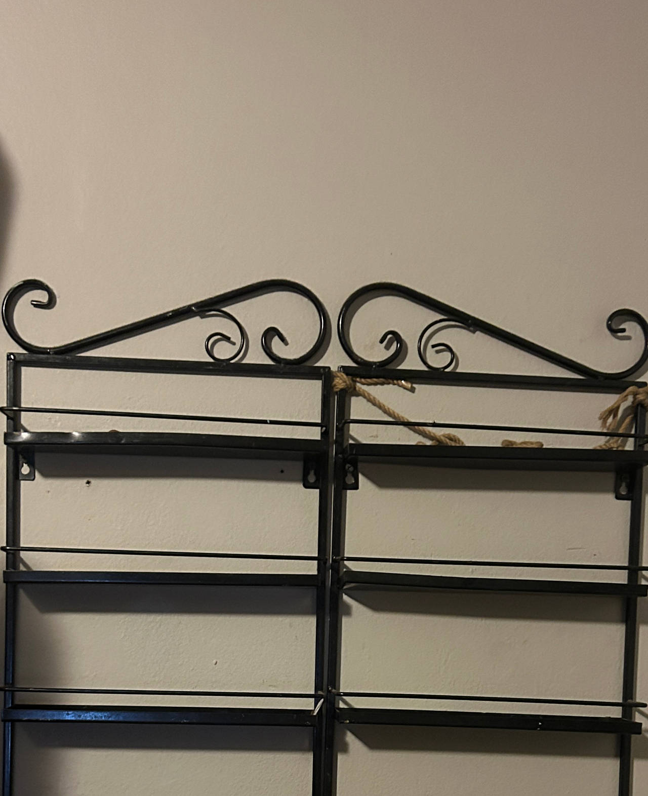 Set of 2 Black Metal Scrollwork Wall Mounted Spice Racks