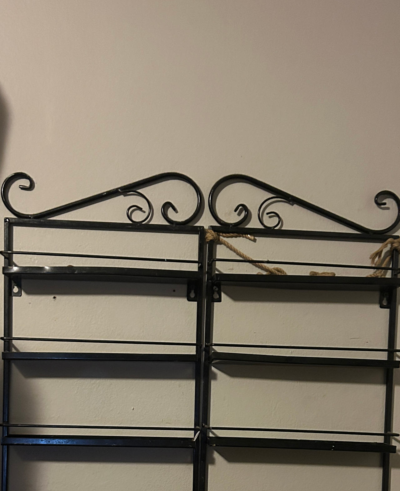 Set of 2 Black Metal Scrollwork Wall Mounted Spice Racks