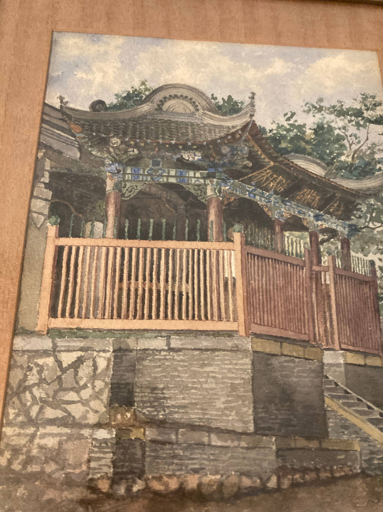 Asian Temple Watercolor Painting