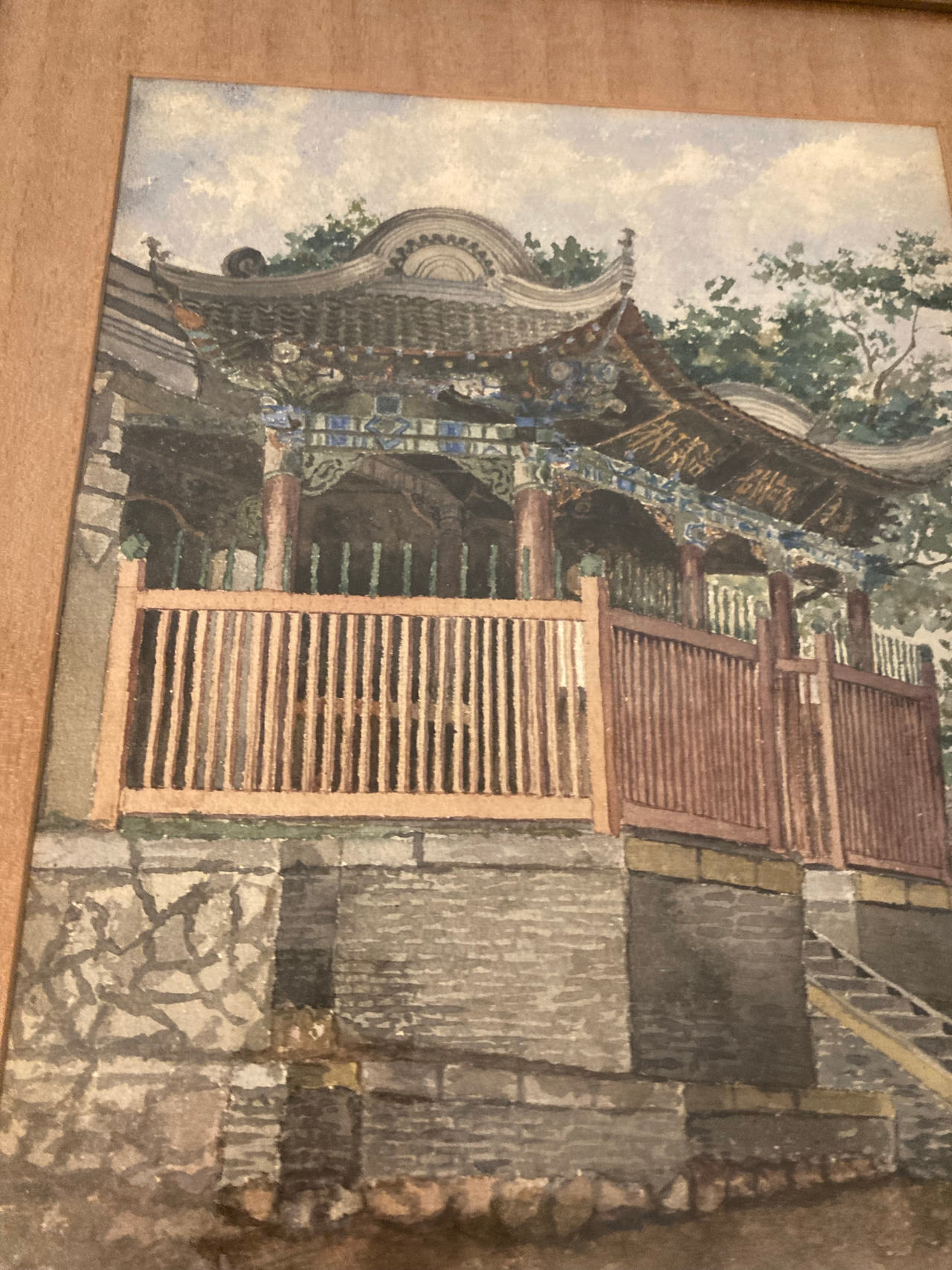 Asian Temple Watercolor Painting