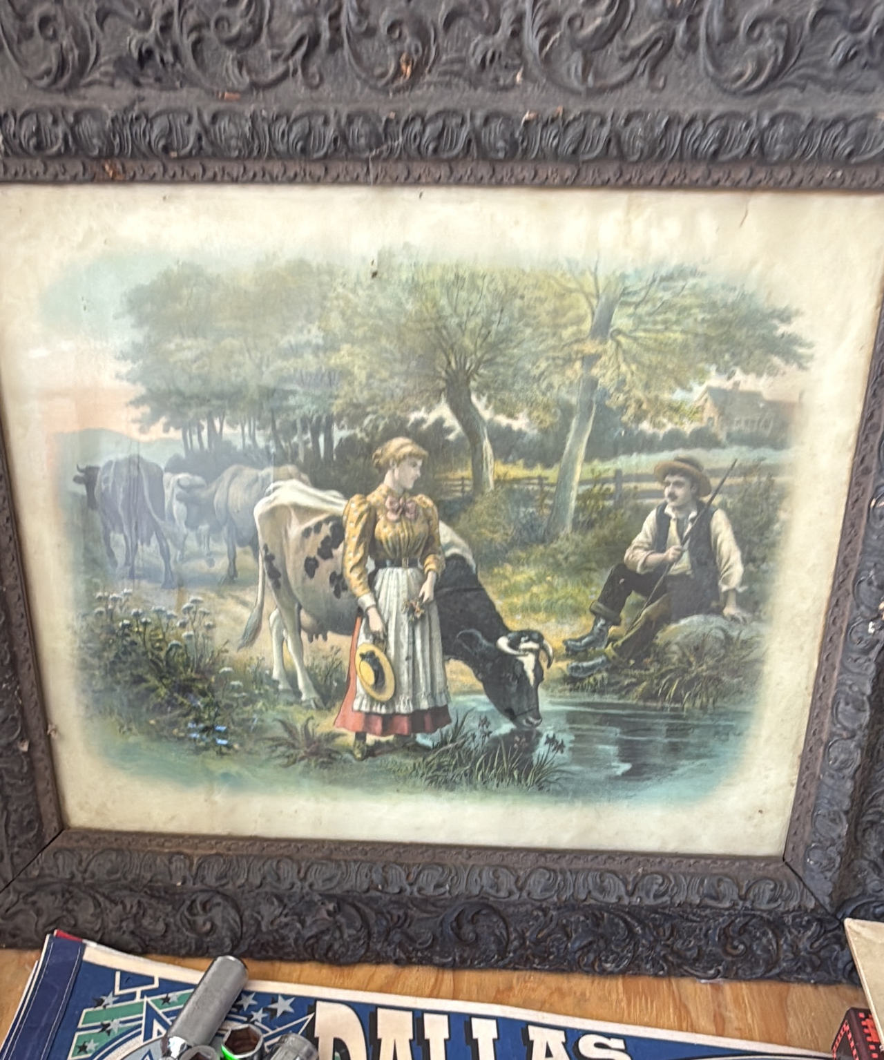 2 Antique Pastoral Scene Framed Print