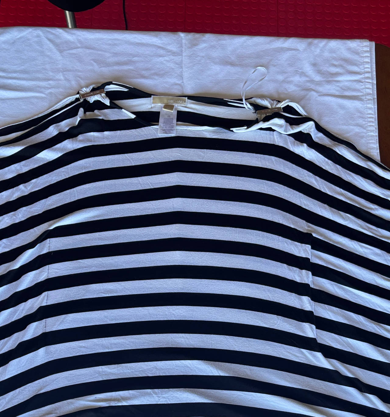 Michael Kors Striped Cold Shoulder Top with Gold Hardware