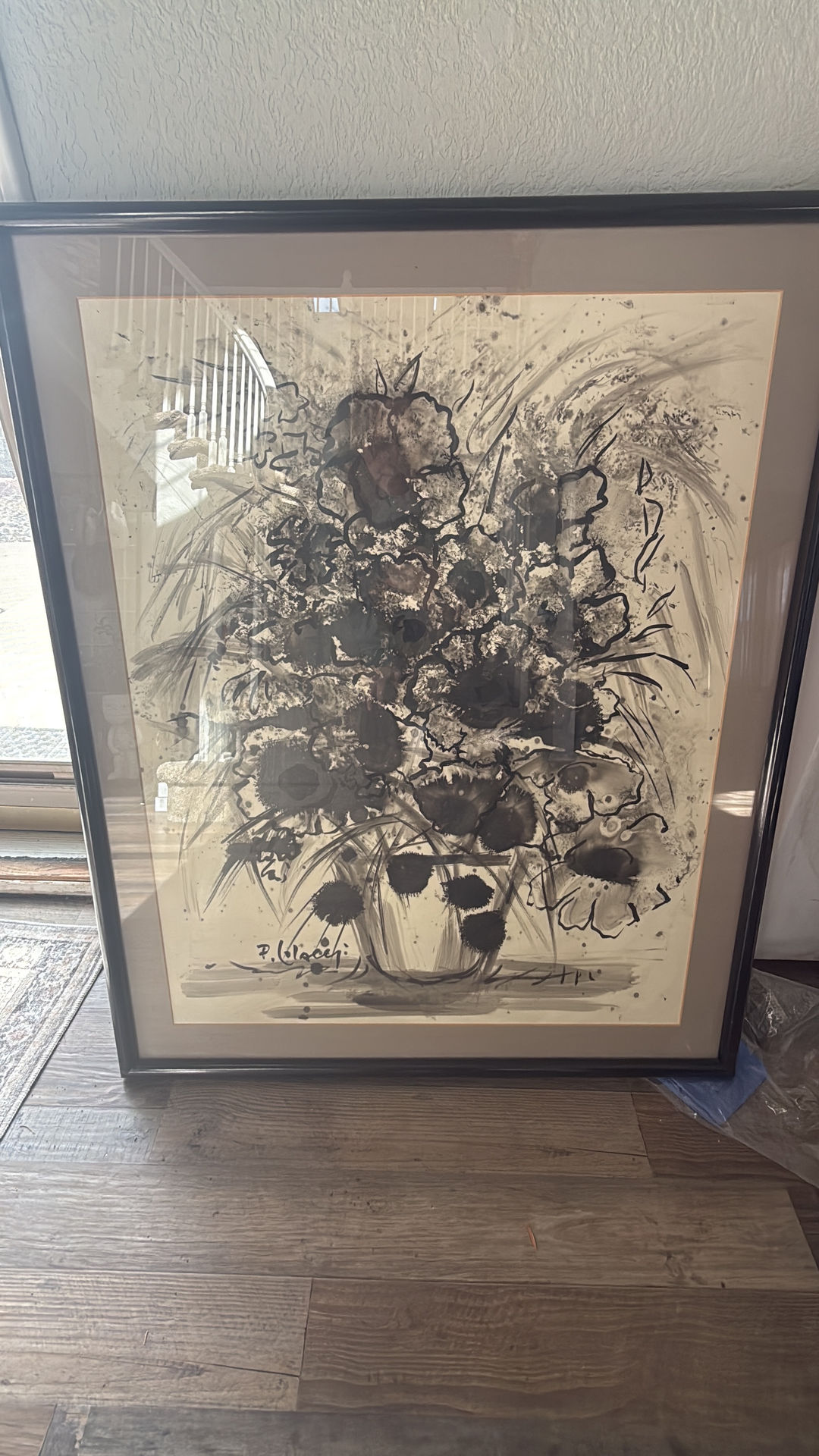 P. Villacci Floral Ink Wash Painting