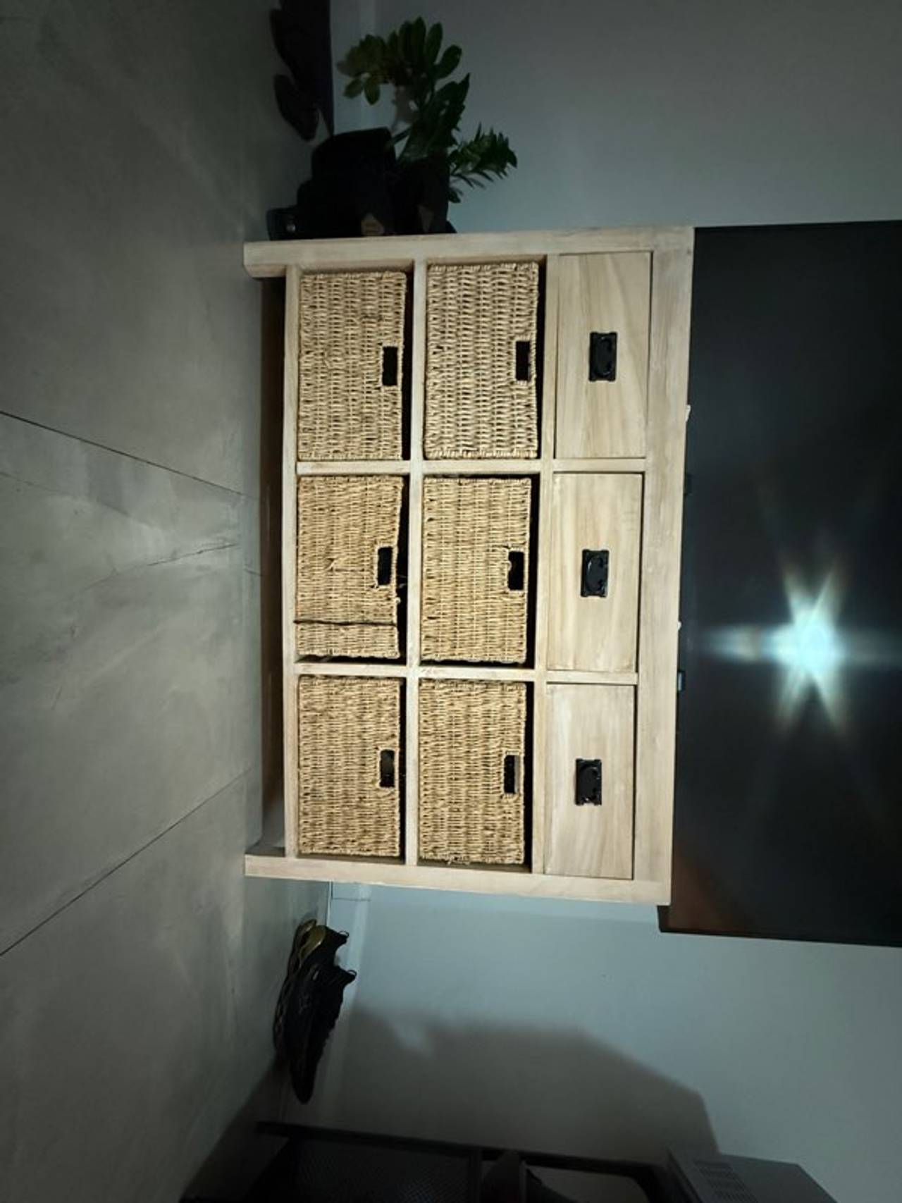 Wooden Storage Cabinet with Wicker Baskets