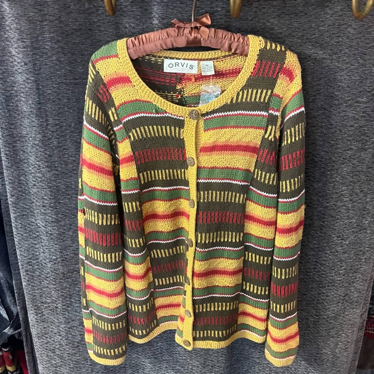 ORVIS Vintage Knit Button Up Autumn Colored Womens Cardigan, size us Medium