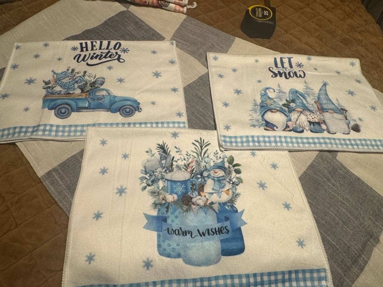 Winter Holiday Microfiber Gnome Dish/Hand Towels-Set of 3