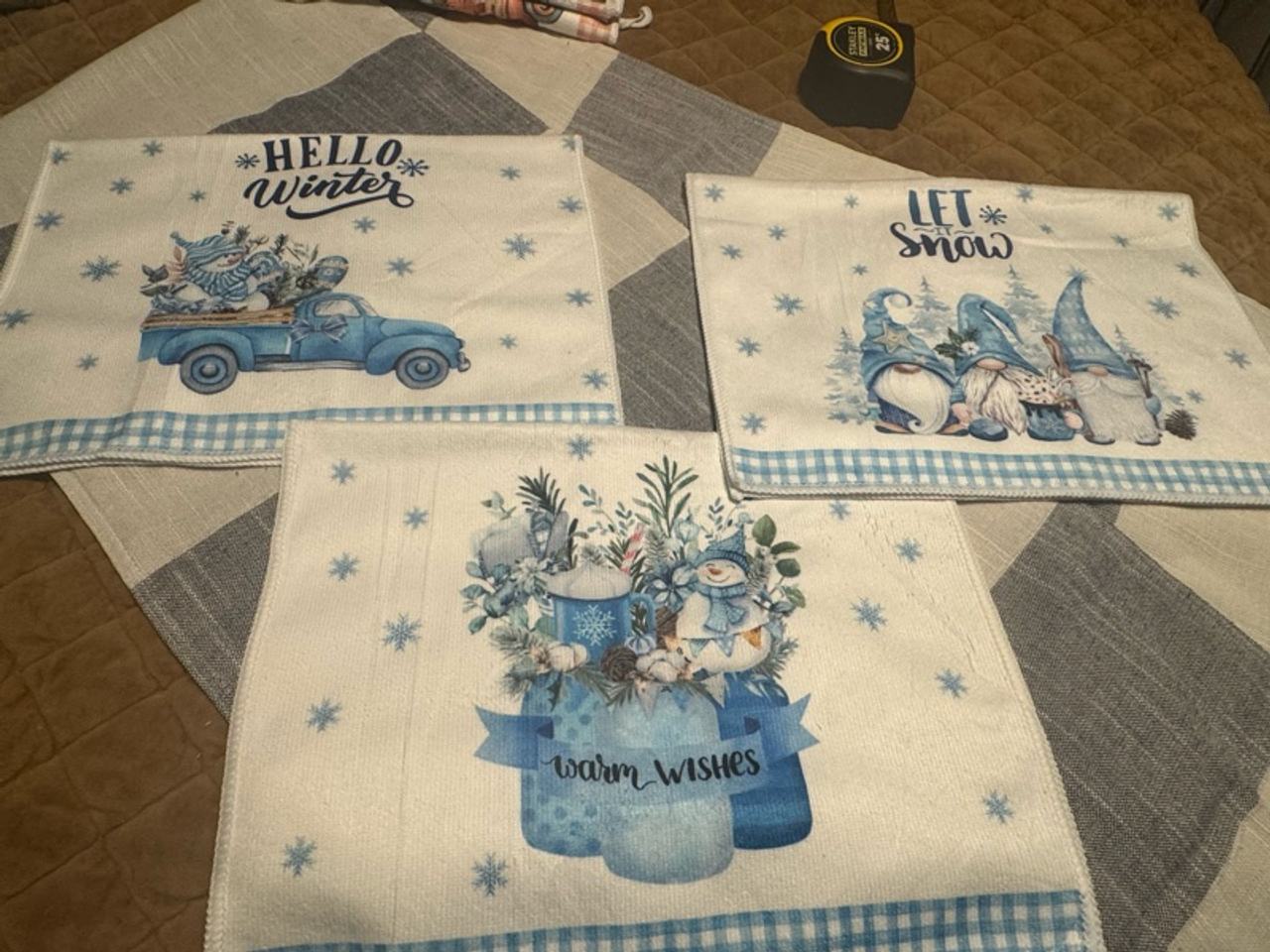 Winter Holiday Microfiber Gnome Dish/Hand Towels-Set of 3