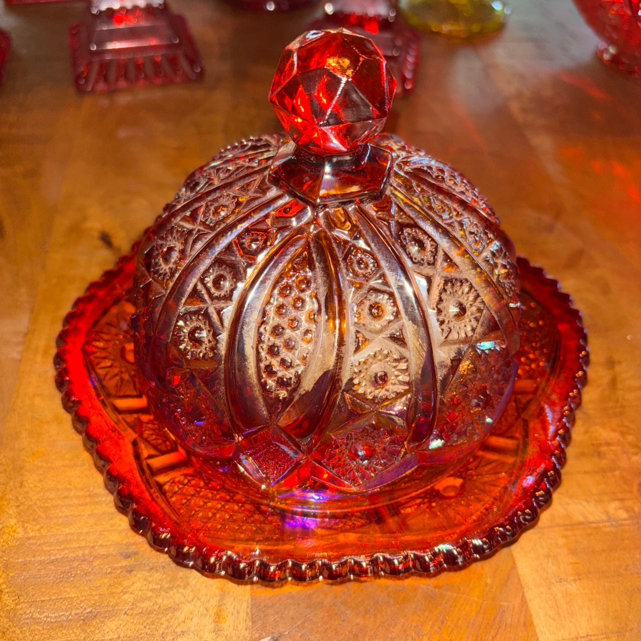 Vintage Ruby Red Glass Butter Dish