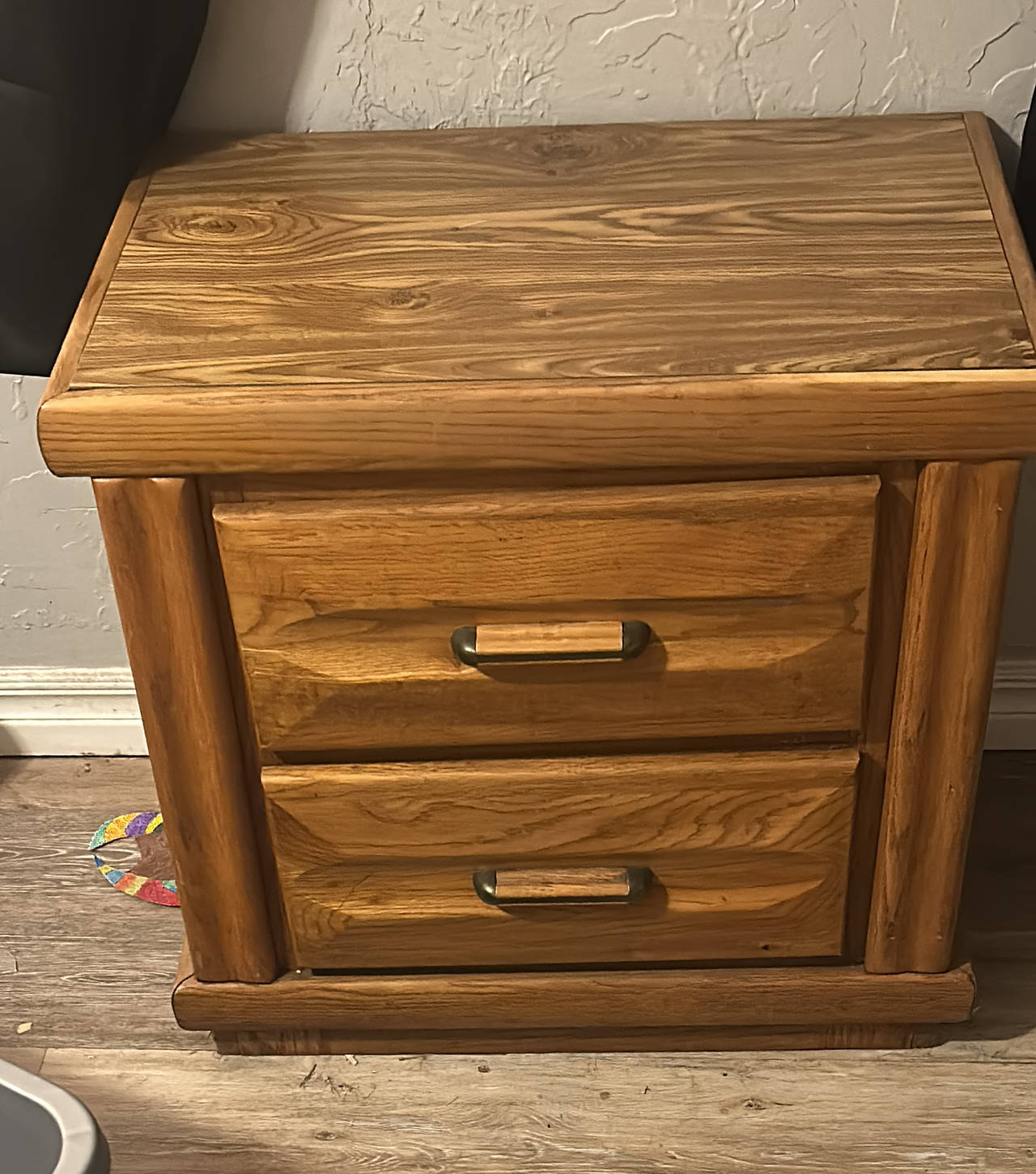 Rustic Oak 2-Drawer Log Nightstand