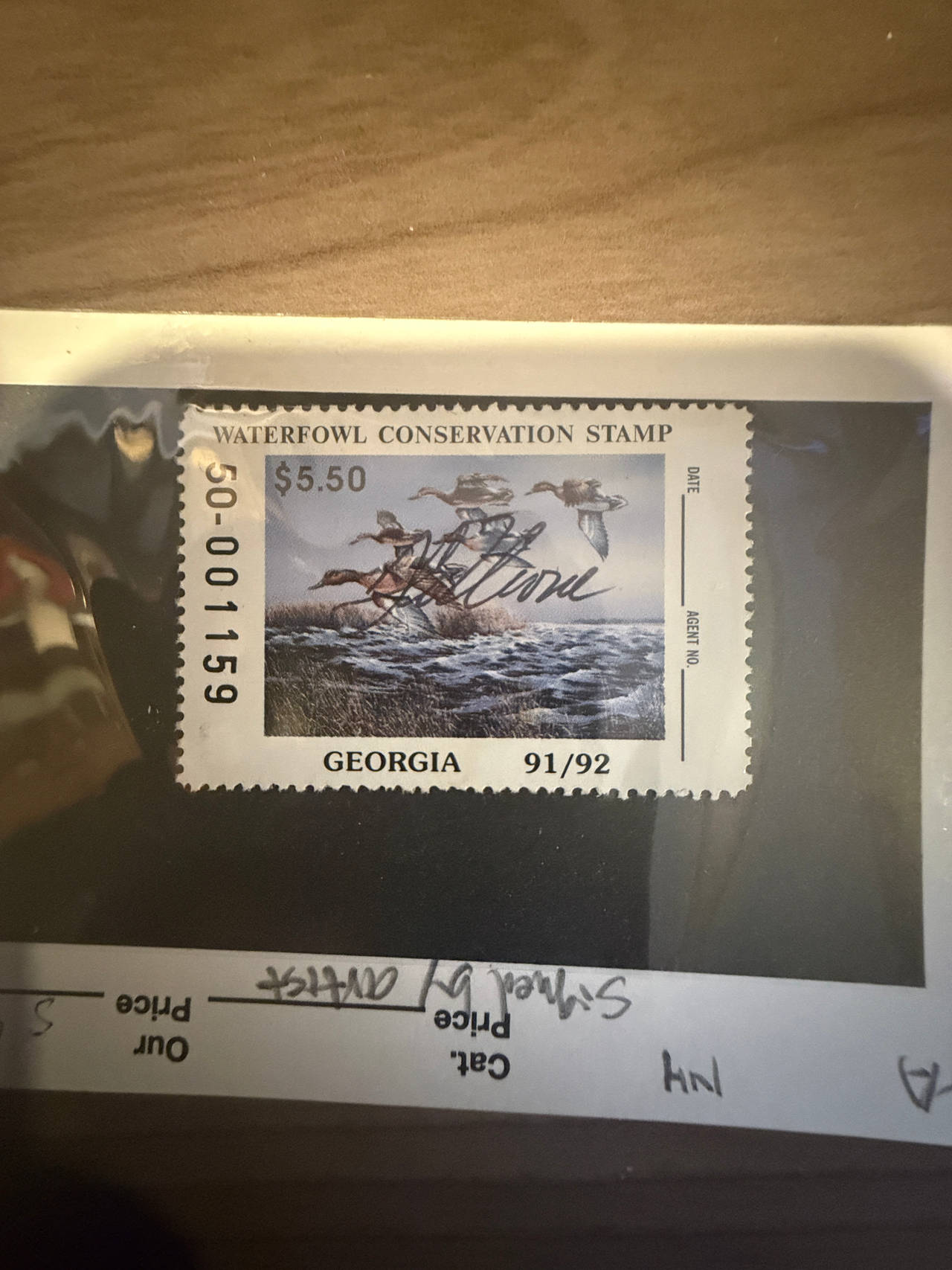 1991-1992 Georgia Waterfowl Conservation Stamp Signed by Artist CV$25