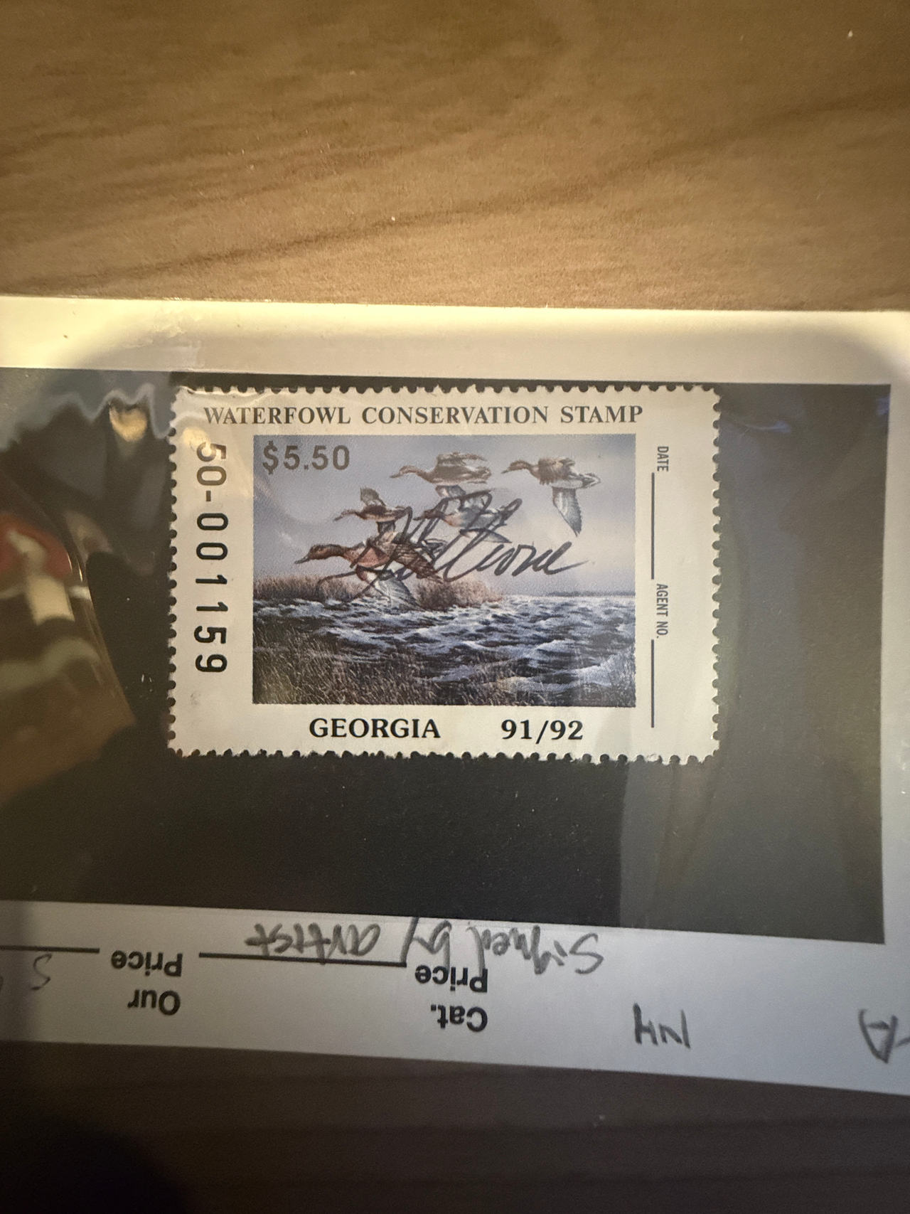 1991-1992 Georgia Waterfowl Conservation Stamp Signed by Artist CV$25