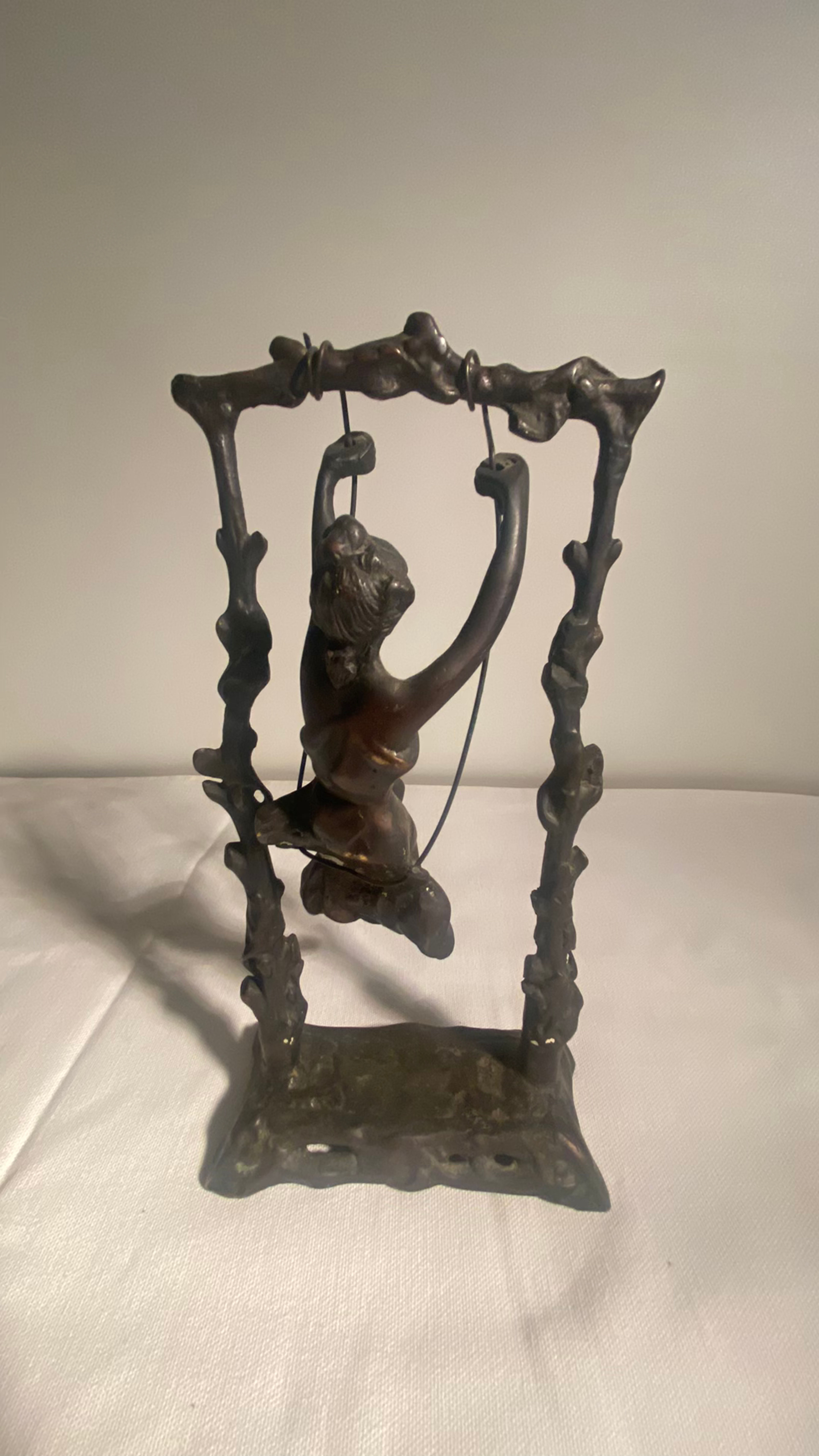 Vintage Girl On A Swing Sculpture Figure After Moreau Signed Bronze Metal - Image 4