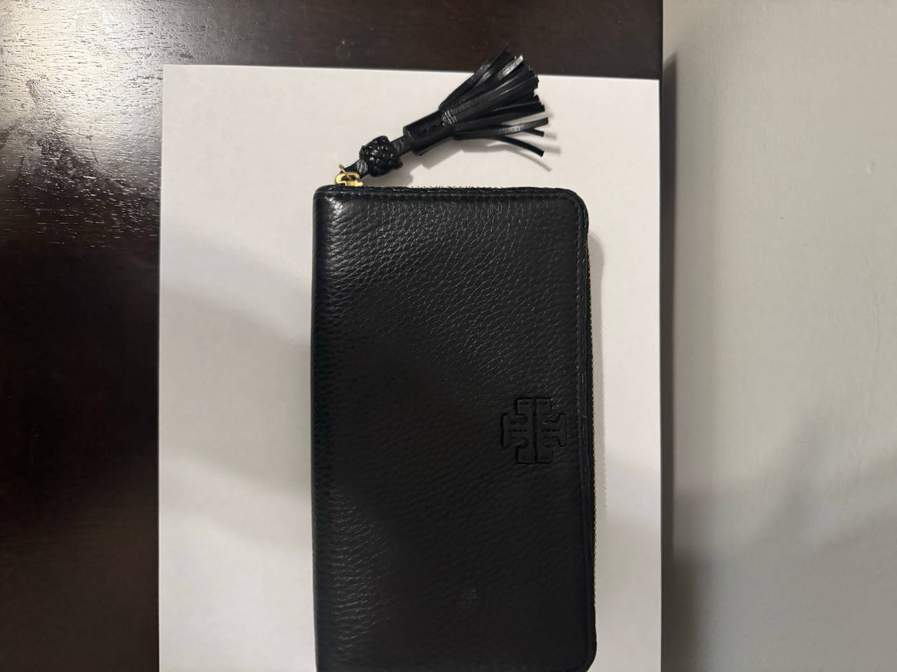 Tory Burch Black Leather Zip Wallet