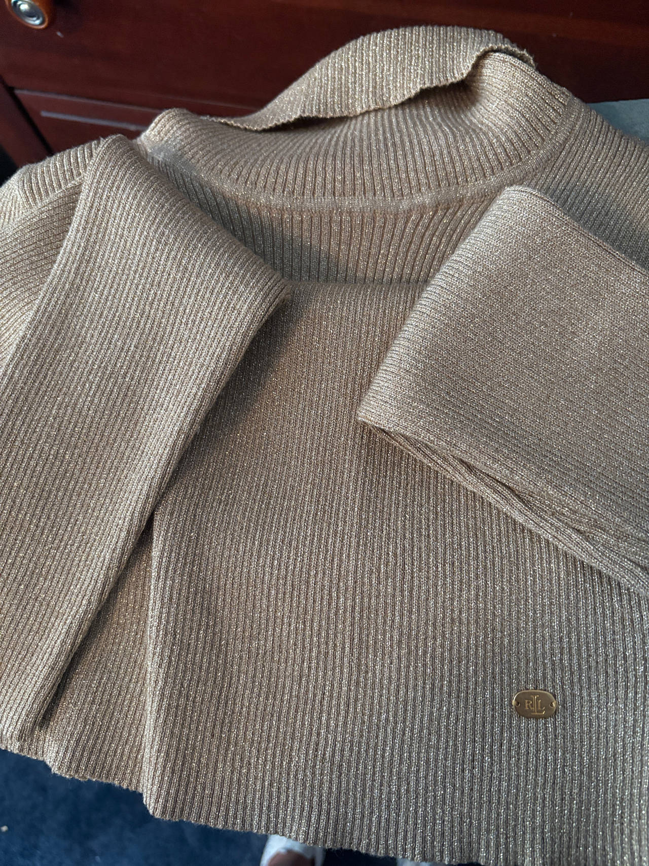 Ralph Lauren Metallic Ribbed Turtleneck Sweater
