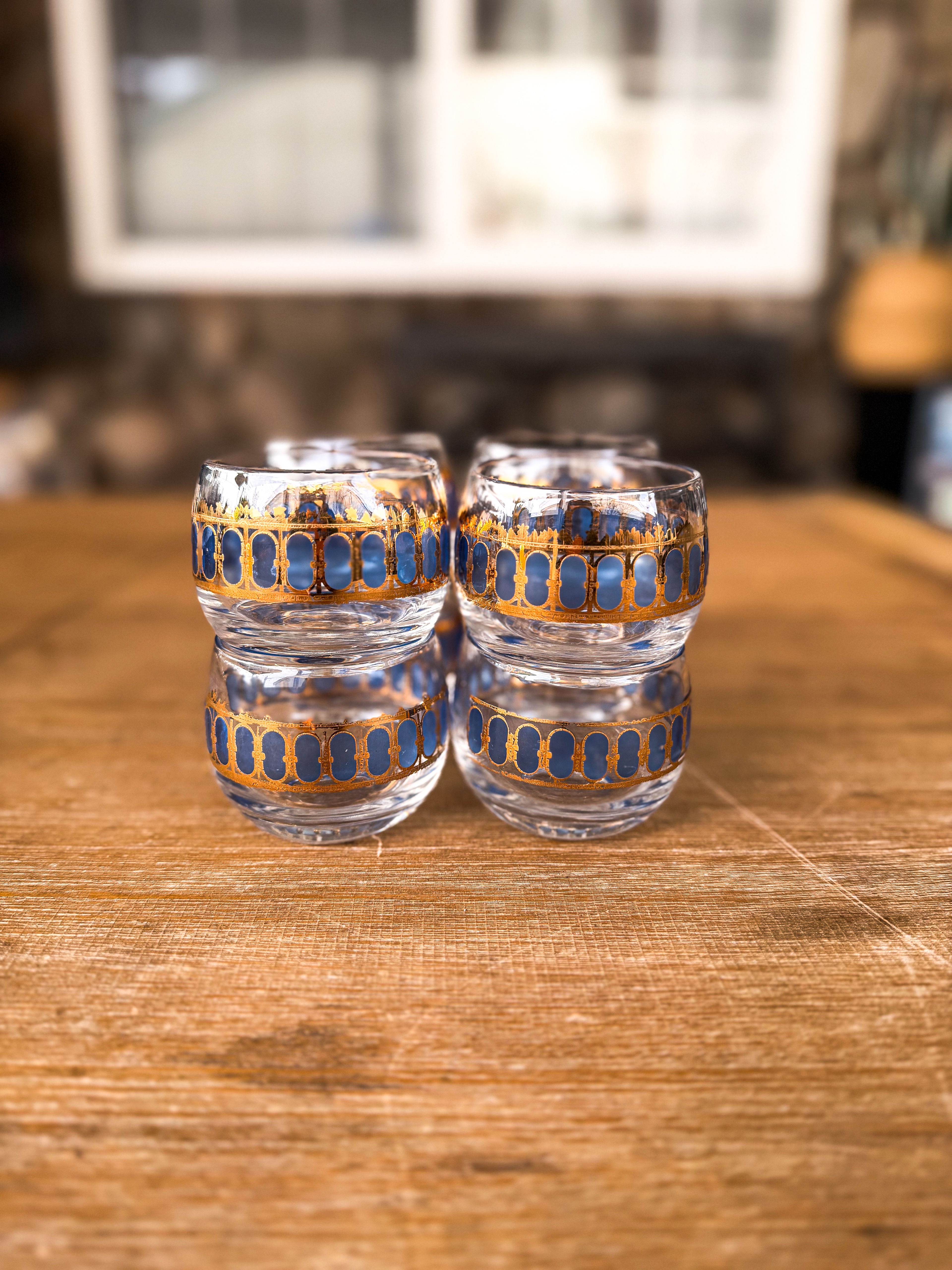 Culver Azure Scroll 22K Gold and Blue Roly Poly Glasses - Image 2