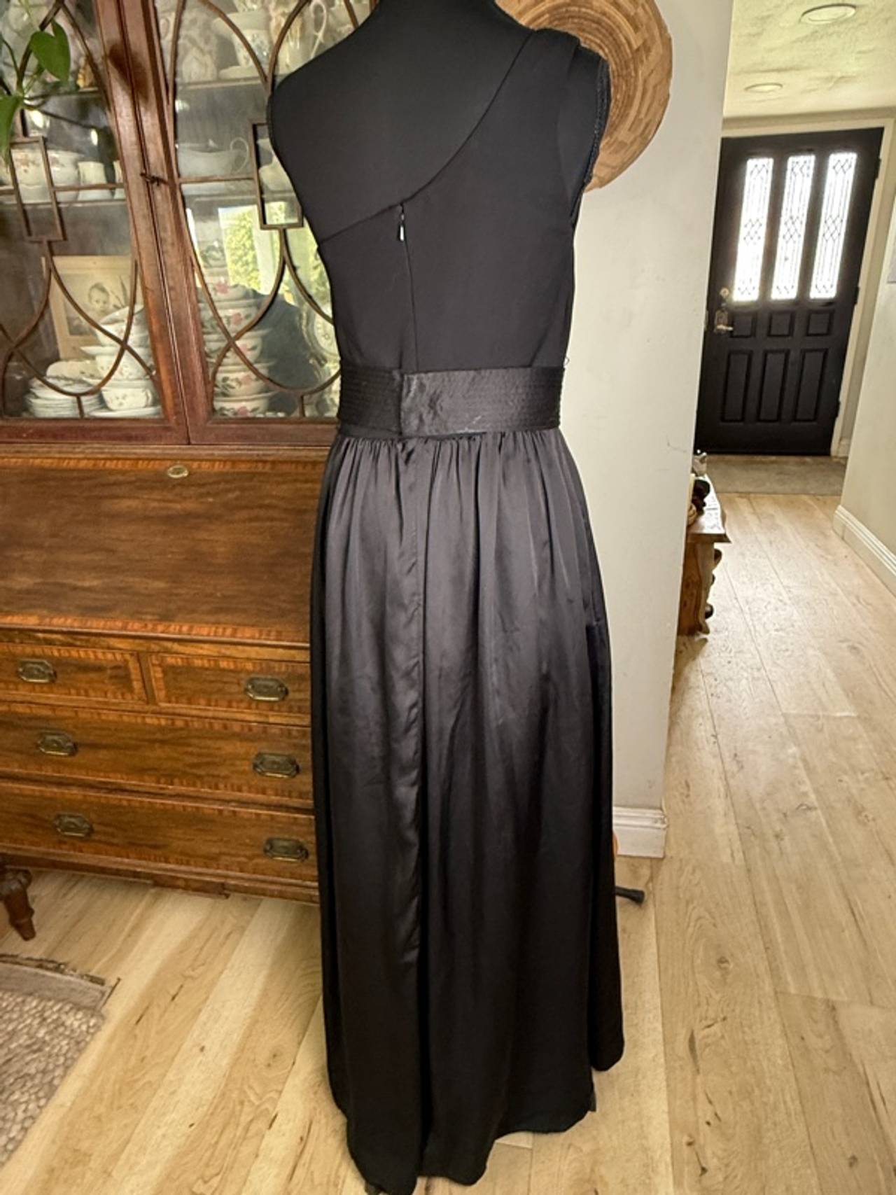 Vera Wang White by Black One-Shoulder Evening Gown