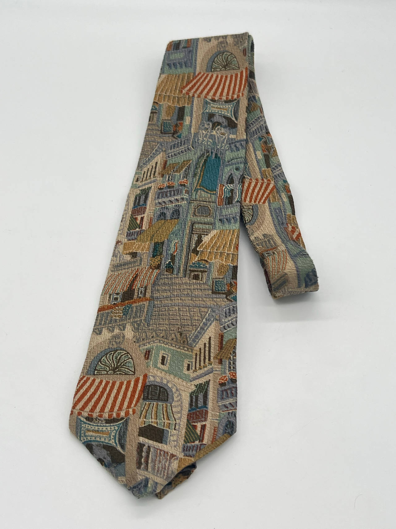 Vintage Ermenegildo Zegna Urban Scene Silk Tie Made in Italy