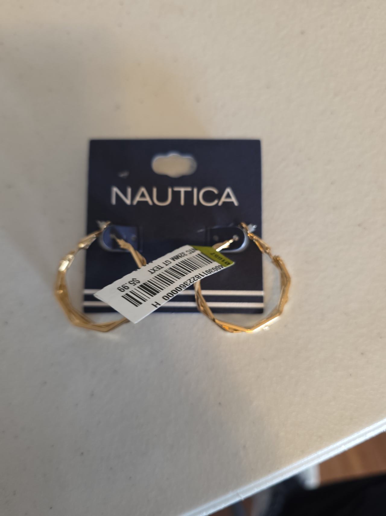 Nautica 32mm Gold Tone Textured Hoop Earrings