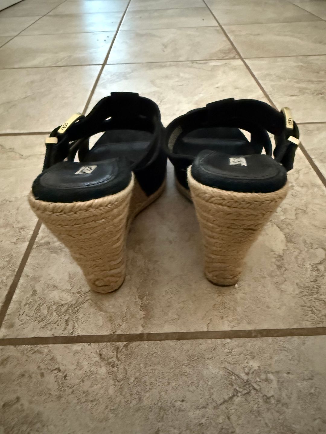 UGG Black Wedge Suede Sandals size 7.5