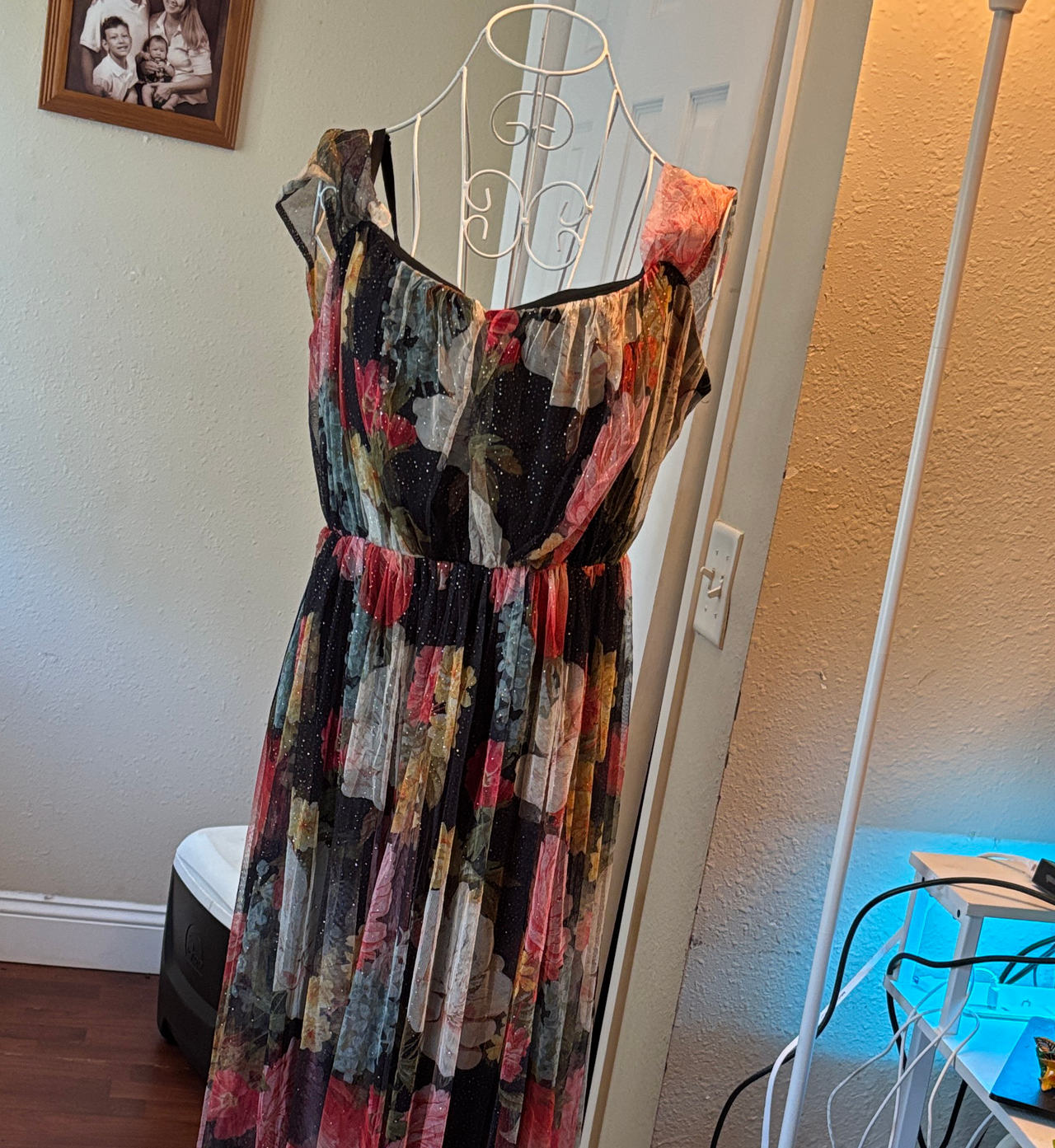 Floral Mesh Maxi Dress with Glitter Detail