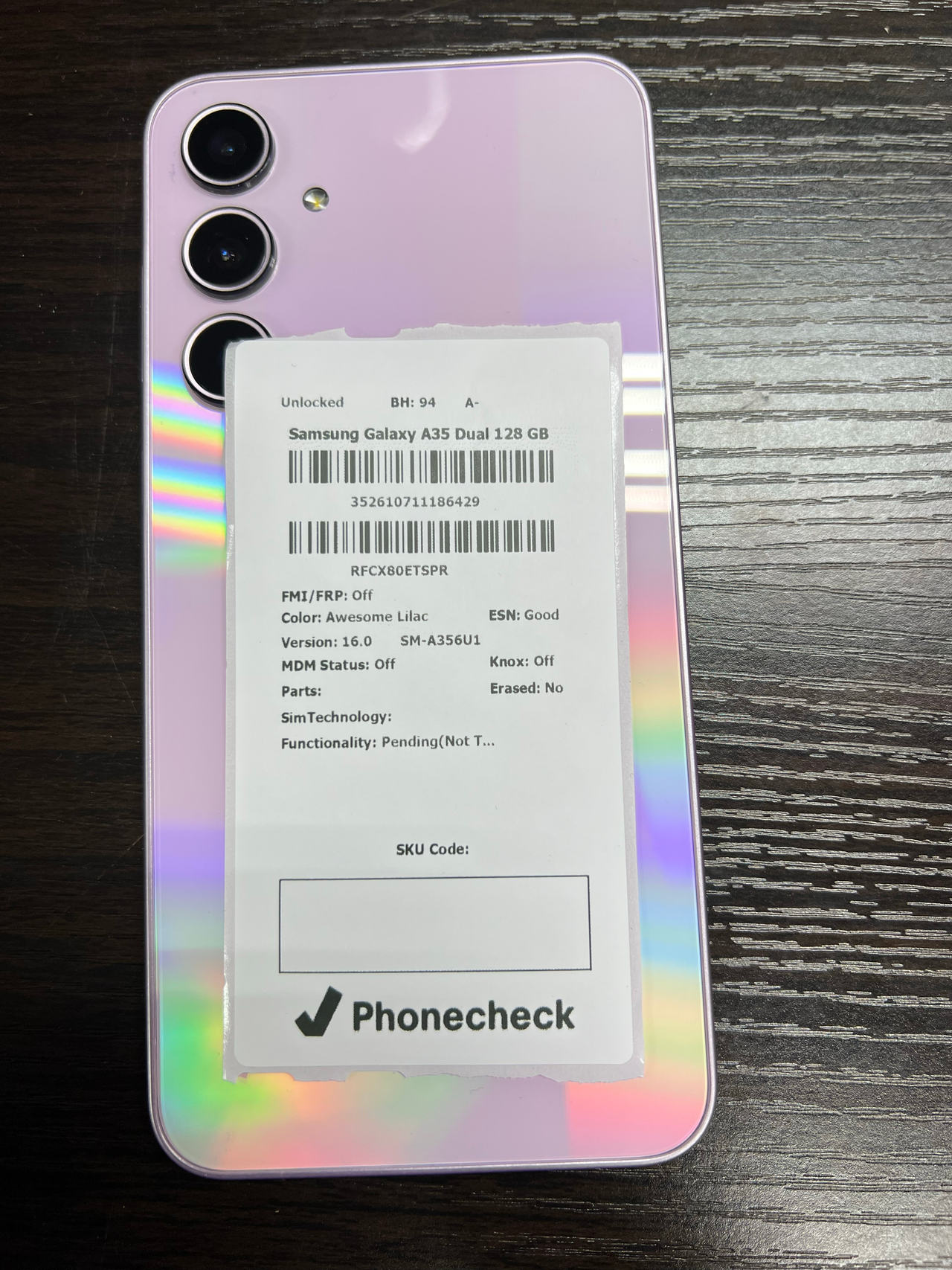 Samsung Galaxy A35 5G 128GB Awesome Lilac unlocked BH 94 A-