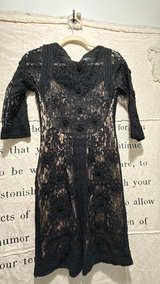 Sue Wong Black Lace Cocktail Dress with Beige Lining - Image 2