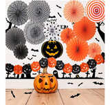 YUNISON Halloween 12pcs Paper Fan Decorations Kit DIY Ceiling Hanging Paper Fans - Image 1