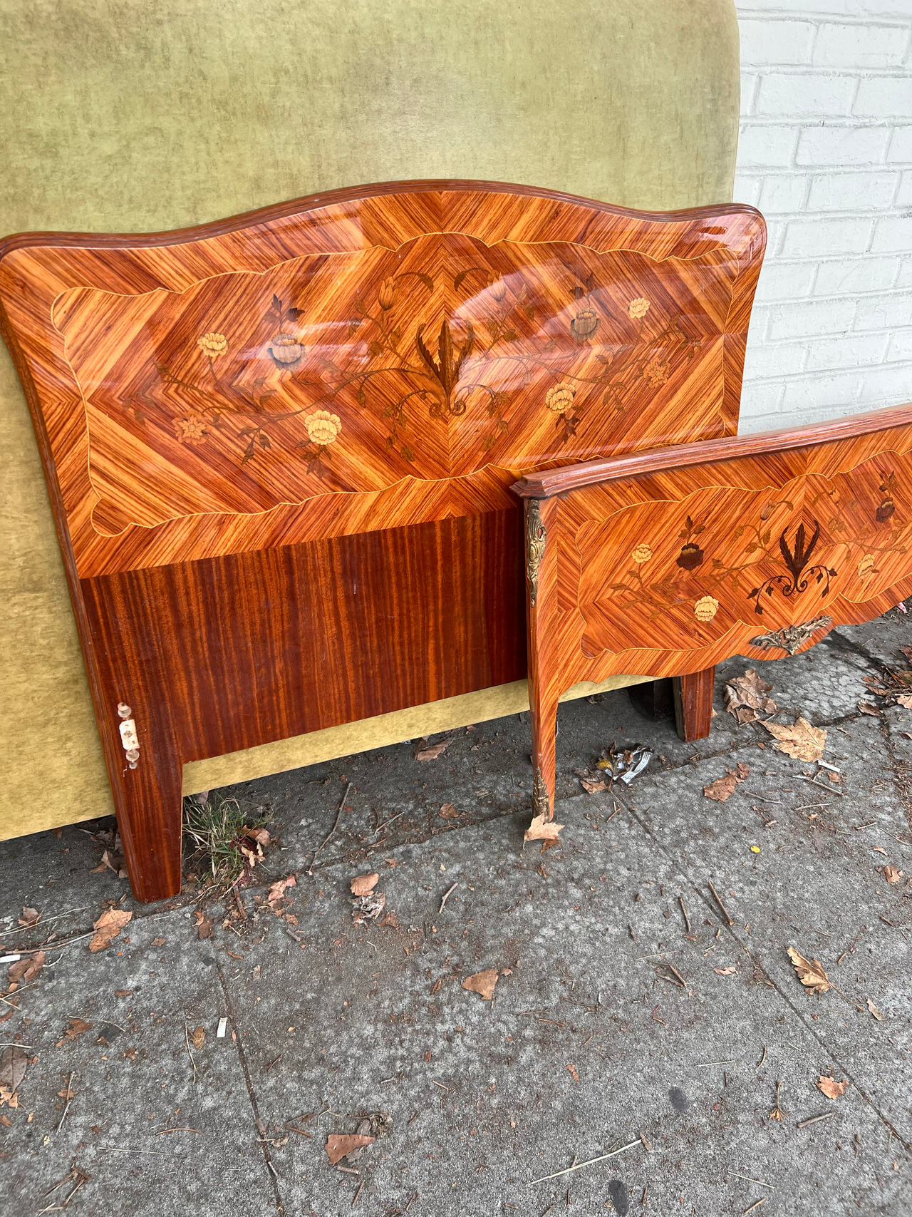 Vintage Wood Inlay Bed Frame