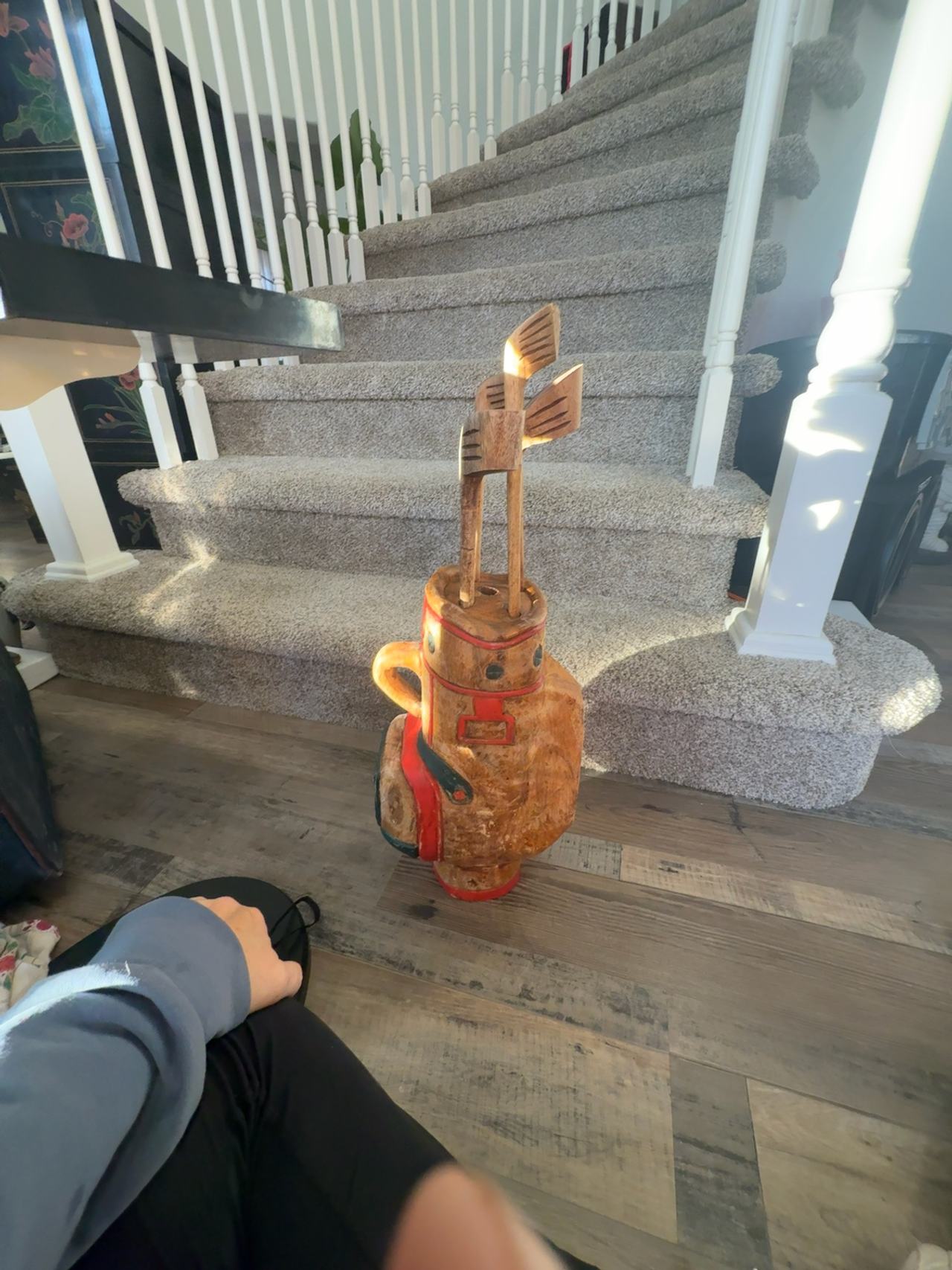 Kurt Adler Vintage Wood Golf Bag with Clubs