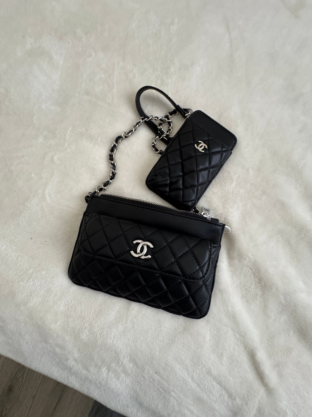 Chanel Classic Quilted Pouch with Chain and Card Holder Set