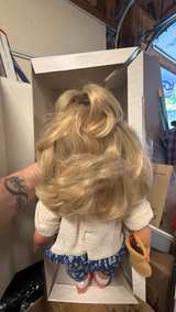 Götz Artist Doll Blonde Curly Hair red white and blue in Box with accessory - Image 4
