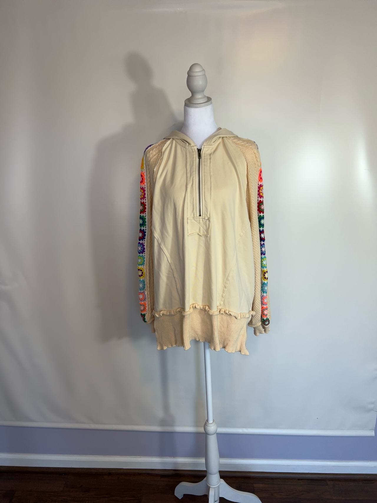 POL Crochet Sleeve Half Zip Hoodie