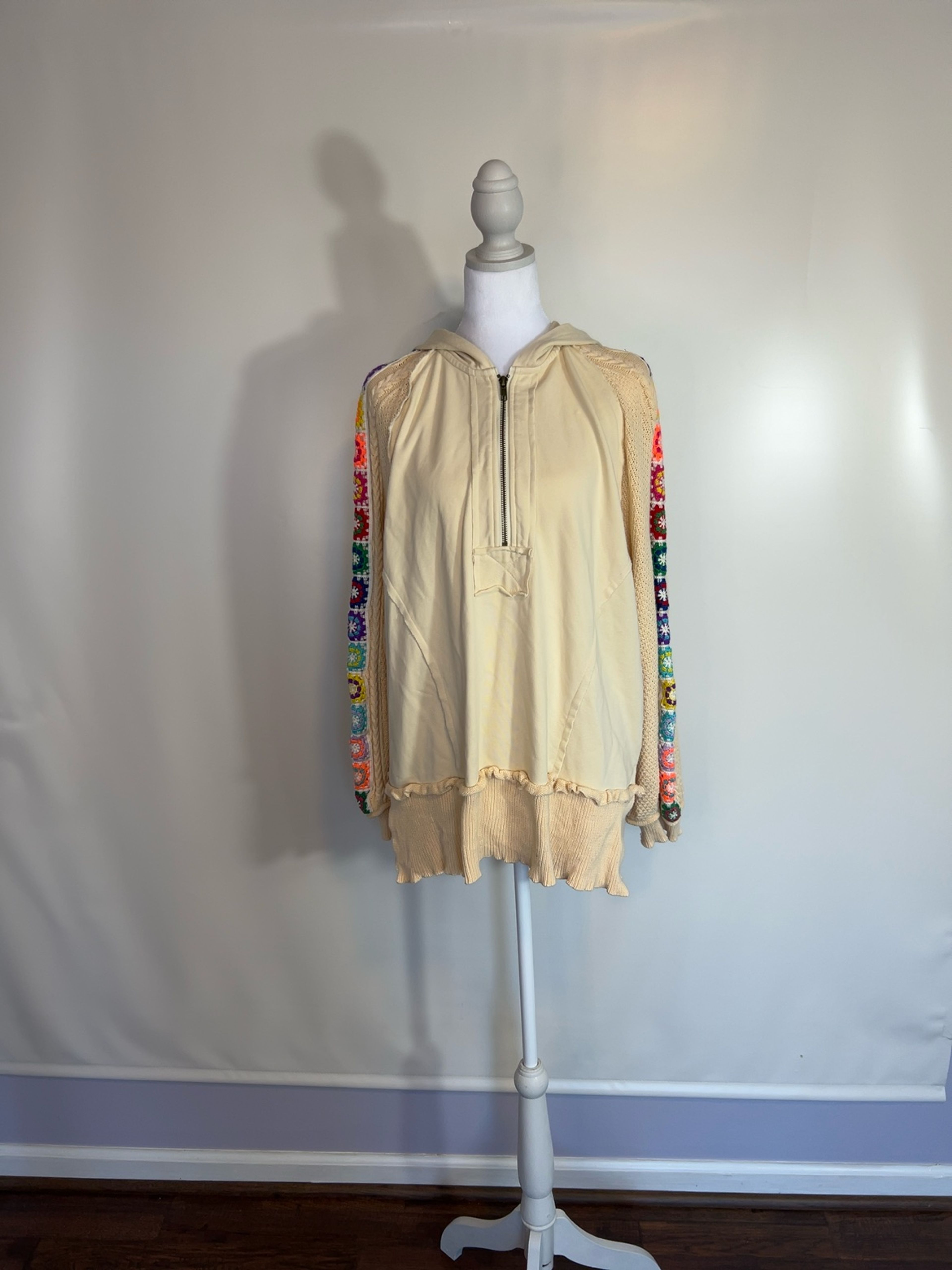 POL Crochet Sleeve Half Zip Hoodie