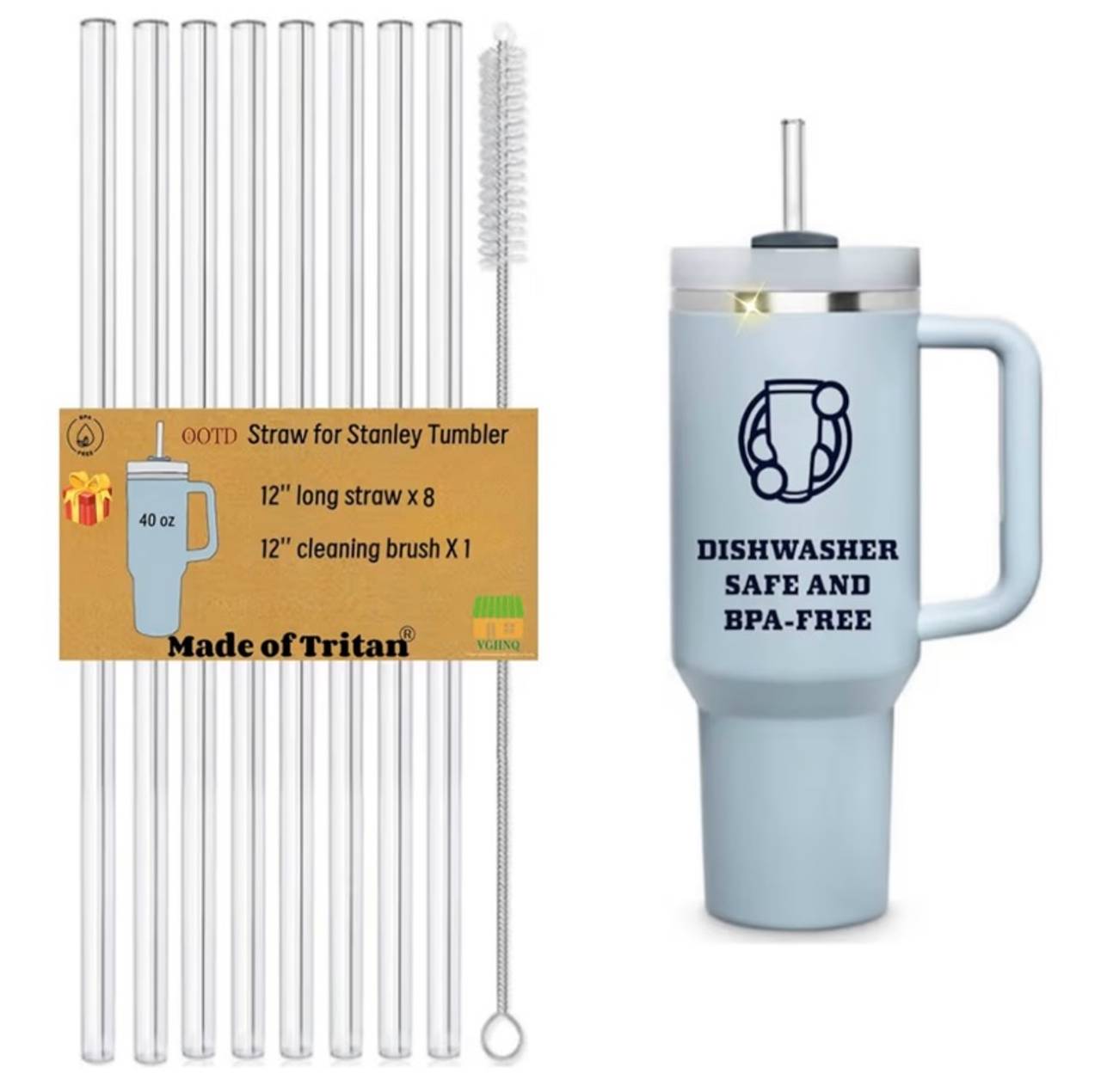 8-PCS Cup Replacement Straws for Stanley 40 oz | Reusable Straw with Stanley