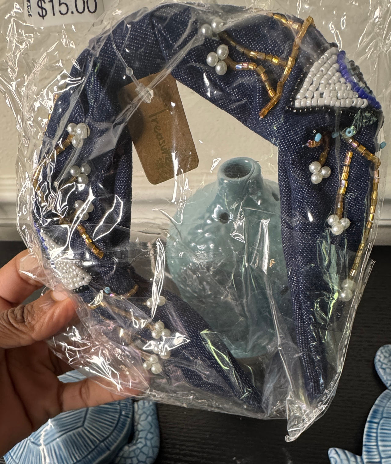 Beaded Denim Knotted Headband