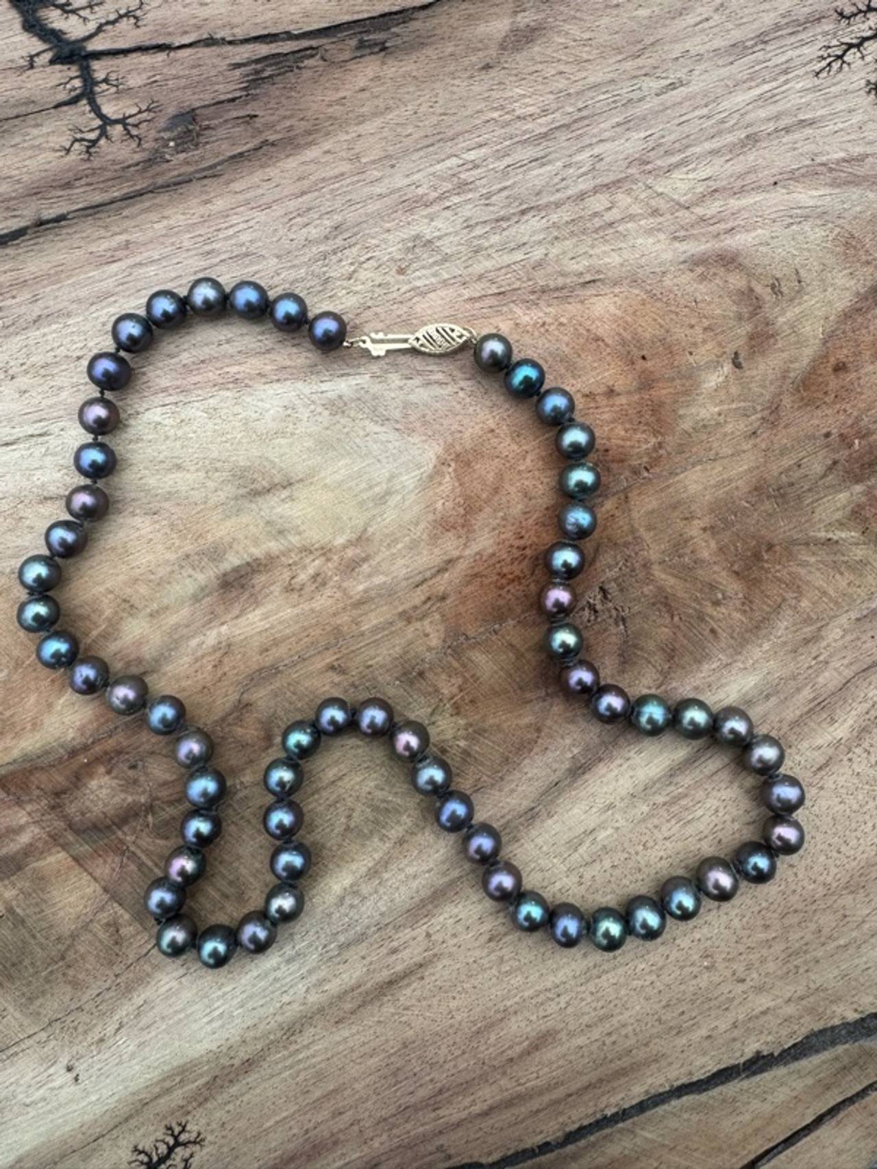 Black Pearl Necklace with 14k Yellow Gold Clasp